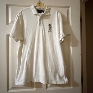 Polo by Ralph Lauren White Bear Embroidered Polo Shirt Custom Slim Fit Size XL